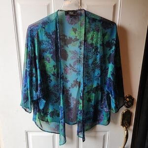 Status By Chenault Sheer Floral Open Front Kimono Cardigan Size L